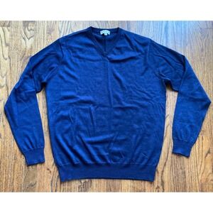 Peter Millar Sweater Mens Medium Autumn Crest V-Neck Merino Wool Blend Dark Blue
